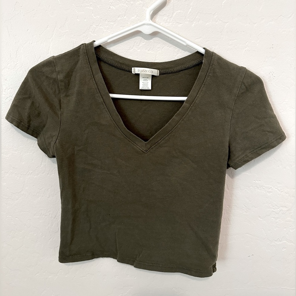 Short Sleeve V-neck Fitted Crop Top